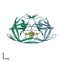 PDB entry 2pk5 coloured by chain, front view.