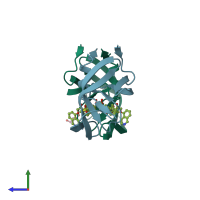 PDB entry 2pk5 coloured by chain, side view.
