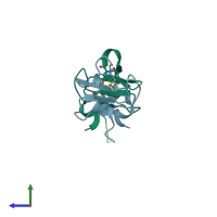 PDB entry 2pk7 coloured by chain, side view.
