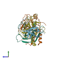 PDB entry 2pka coloured by chain, side view.