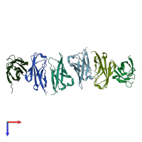 PDB entry 2pkd coloured by chain, top view.