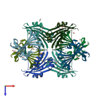 PDB entry 2pkh coloured by chain, top view.