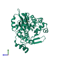 PDB entry 2pkk coloured by chain, side view.