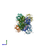 PDB entry 2pkq coloured by chain, side view.