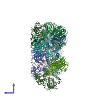 PDB entry 2pkr coloured by chain, side view.