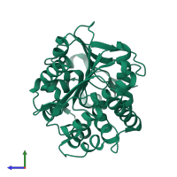 PDB entry 2pky coloured by chain, side view.