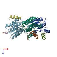 PDB entry 2pl9 coloured by chain, top view.