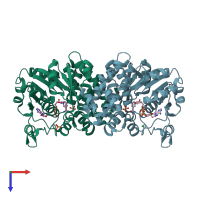 PDB entry 2pla coloured by chain, top view.