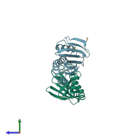 PDB entry 2plg coloured by chain, side view.