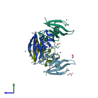 PDB entry 2pli coloured by chain, side view.
