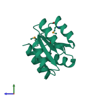 PDB entry 2pln coloured by chain, side view.