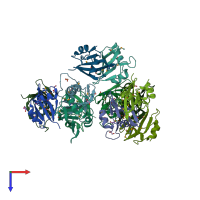 PDB entry 2pls coloured by chain, top view.