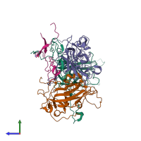 PDB entry 2plv coloured by chain, side view.