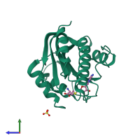 PDB entry 2plw coloured by chain, side view.