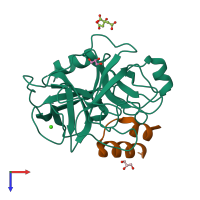 PDB entry 2plx coloured by chain, top view.