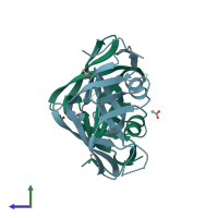 PDB entry 2pma coloured by chain, side view.