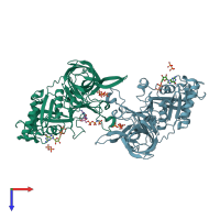 PDB entry 2pmd coloured by chain, top view.