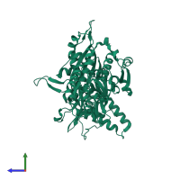 PDB entry 2pme coloured by chain, side view.