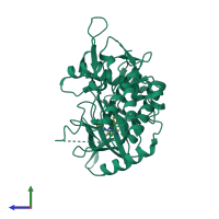 PDB entry 2pmn coloured by chain, side view.