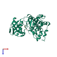 PDB entry 2pmo coloured by chain, top view.