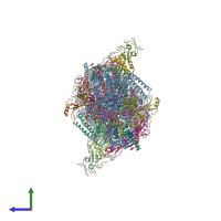 PDB entry 2pmz coloured by chain, side view.