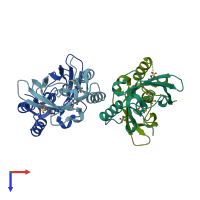 PDB entry 2pn0 coloured by chain, top view.