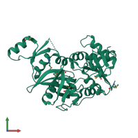 PDB entry 2pn1 coloured by chain, front view.