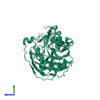 PDB entry 2pn1 coloured by chain, side view.