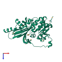 PDB entry 2pn1 coloured by chain, top view.