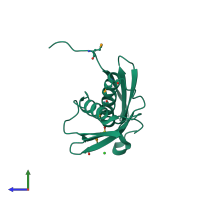 PDB entry 2pn2 coloured by chain, side view.