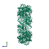 Homo decameric assembly 1 of PDB entry 2pn8 coloured by chemically distinct molecules, side view.