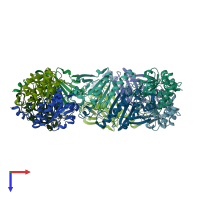 PDB entry 2pn8 coloured by chain, top view.