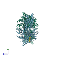 PDB entry 2pnc coloured by chain, side view.