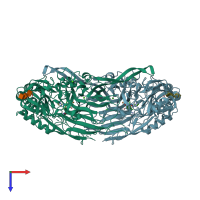 PDB entry 2pnc coloured by chain, top view.