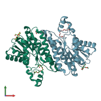 PDB entry 2pnf coloured by chain, front view.