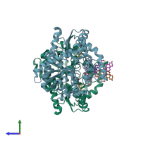 PDB entry 2pnj coloured by chain, side view.