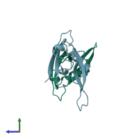 PDB entry 2pnt coloured by chain, side view.