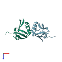 PDB entry 2pnt coloured by chain, top view.