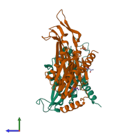 PDB entry 2po2 coloured by chain, side view.