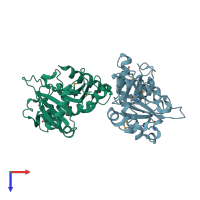 PDB entry 2pof coloured by chain, top view.