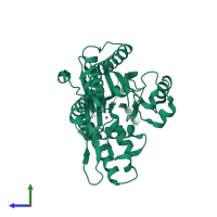 PDB entry 2pom coloured by chain, side view.