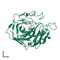 PDB entry 2pou coloured by chain, front view.