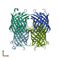 PDB entry 2pox coloured by chain, front view.