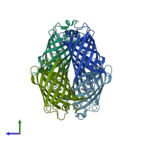 PDB entry 2pox coloured by chain, side view.