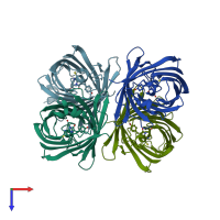 PDB 2pox coloured by chain and viewed from the top.