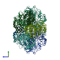 PDB entry 2poz coloured by chain, side view.