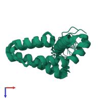 PDB entry 2pp4 coloured by chain, ensemble of 20 models, top view.