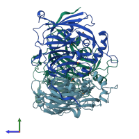 PDB entry 2ppe coloured by chain, side view.