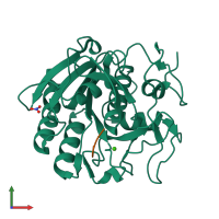 PDB entry 2pq2 coloured by chain, front view.