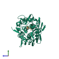 PDB entry 2pq9 coloured by chain, side view.